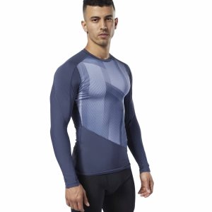 Koszulki Męskie Reebok One Series Training Compression Granatowe PL 93BTUSF